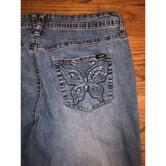 Angels Women's Embellished Butterfly Embroidery Baggy Jeans Faded Size 18 - Picture 14 of 16